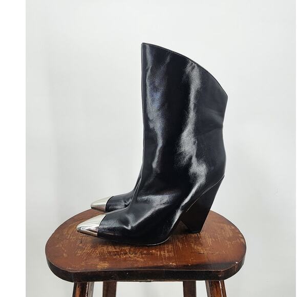 Forever 21 Forever My Moment Heeled Boots Cap Toe Black Boots Size 7.5 - Picture 5 of 12